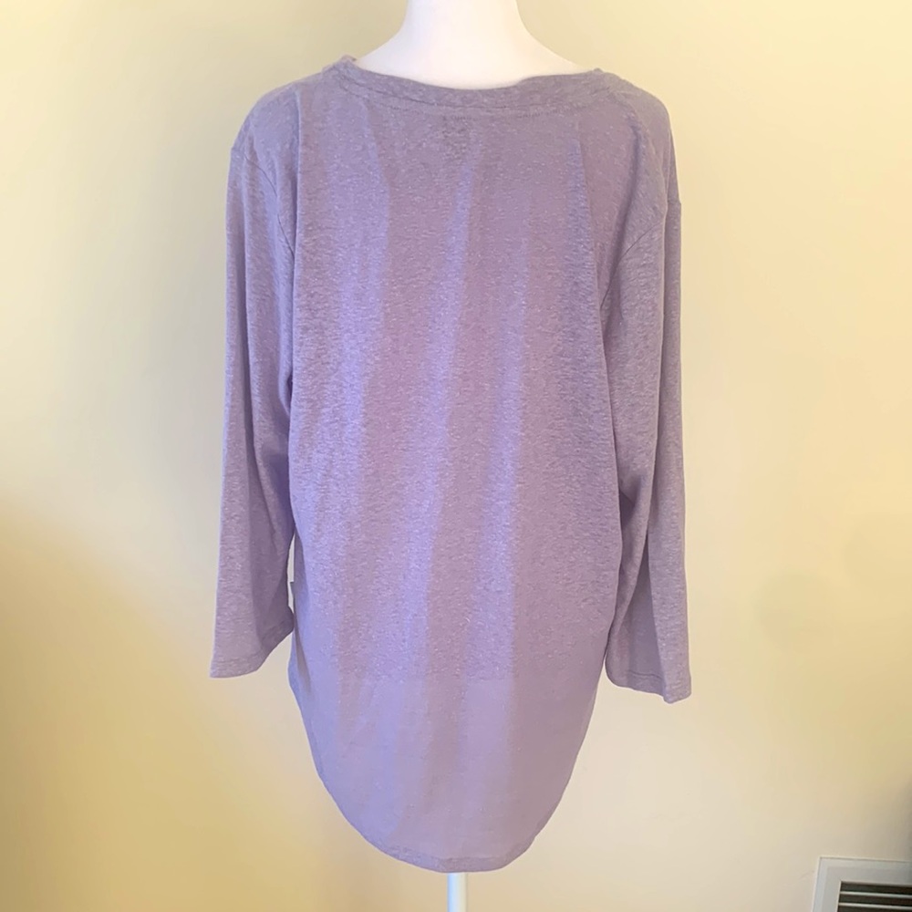- Orvis Linen Blend V-Neck Top. Never worn. Size L. Tunic Length. Lavender. - Picture 3 of 7